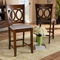Baxton Studio RH315P-Grey/Walnut-PC Lenoir Modern and Contemporary Grey Fabric Upholstered Walnut Brown Finished Wood 2-Piece Counter Height Pub Chair Set